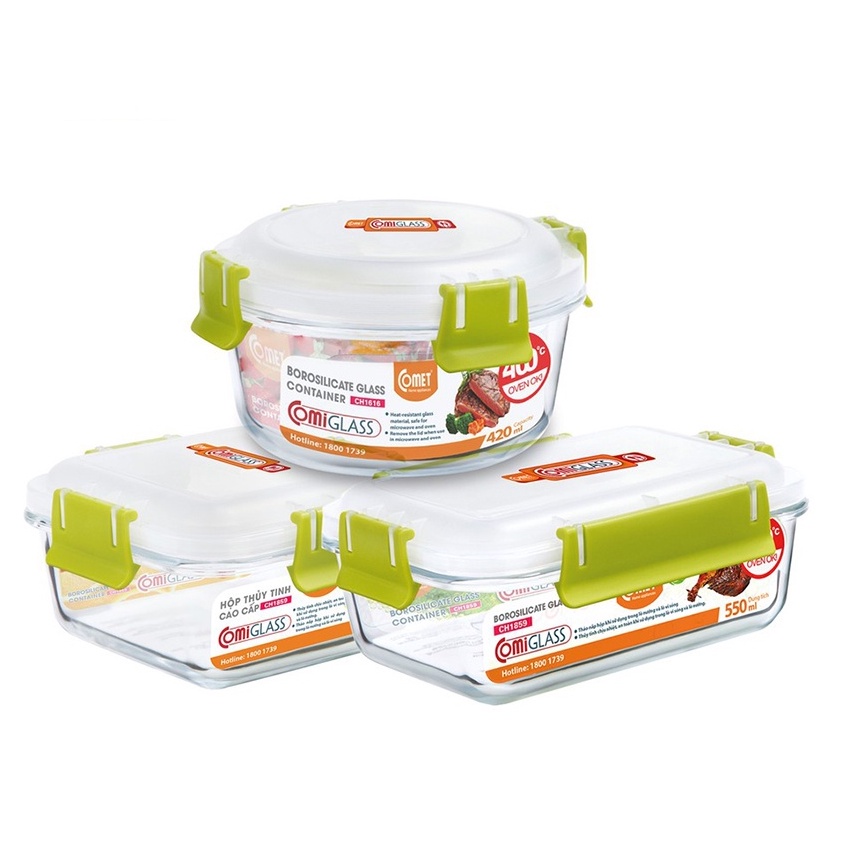 [LIFEMC11M2ADP -12% đơn 250K] Combo 3 hộp thực phẩm thuỷ tinh Comet - CH18-565859