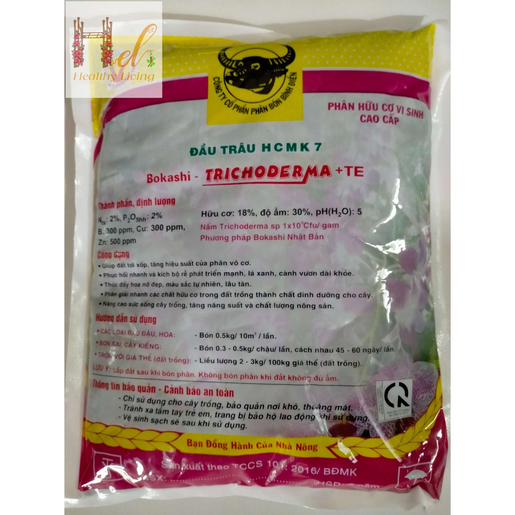 Phân Hữu Cơ Vi Sinh Trichoderma + TE Đầu Trâu HCMK7 1Kg Trồng Rau Sạch, Hoa Bằng Đất Sạch, Xơ Dừa, Phân Hữu Cơ