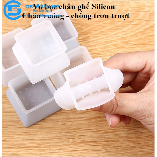 Miếng bọc chân ghế hình vuông - Lót chân bàn bằng silicone dẻo, chống trượt, chống xước sàn phù hợp với mọi loại bàn ghế