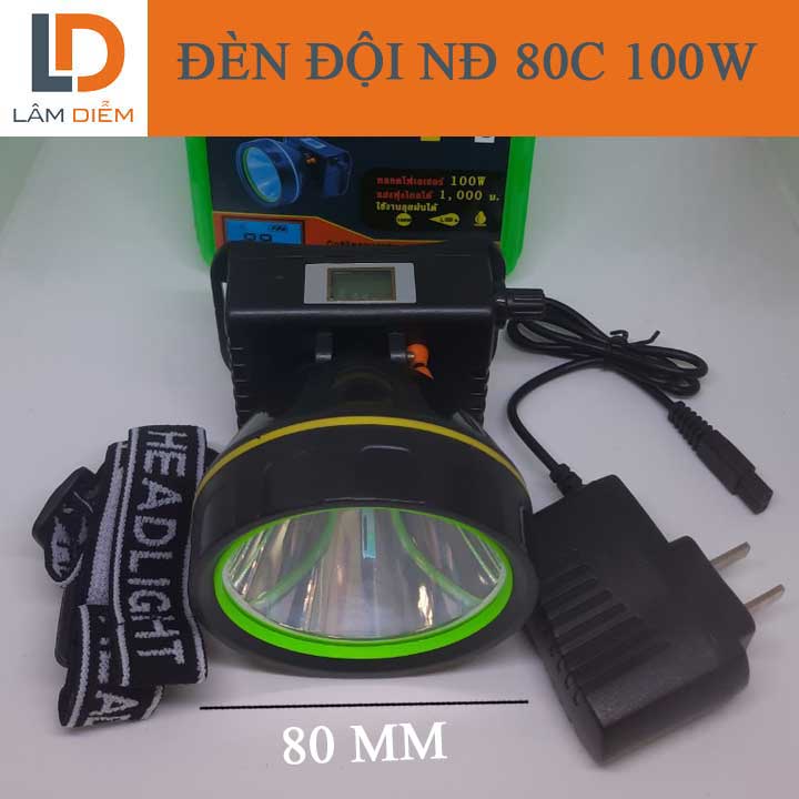 ĐÈN PIN SẠC ĐỘI ĐẦU 100W CÔNG TẮC XOAY CÓ MÀN HÌNH TỈ LỆ PHẦN TRĂM PIN NĐ 80C