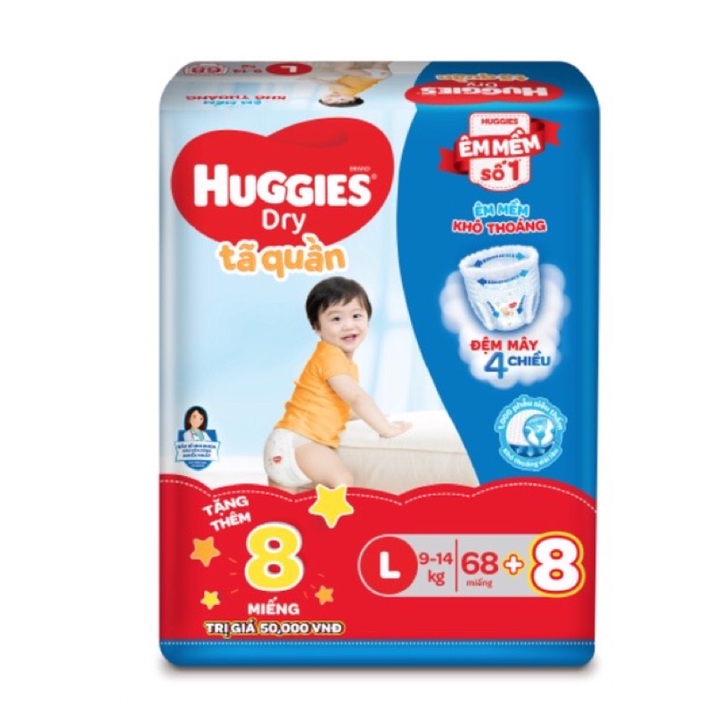 Tã quần huggies M74+8/ L68+8/ XL62+8/XXL56+8