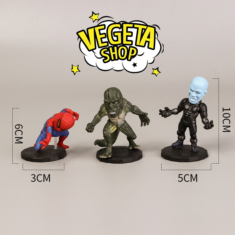 Mô hình Avengers - Marvel - DC - Trọn bộ 6 mô hình Spider Man Electro Lizard - Người Nhện Điện Thằn lằn - Cao 6~10cm