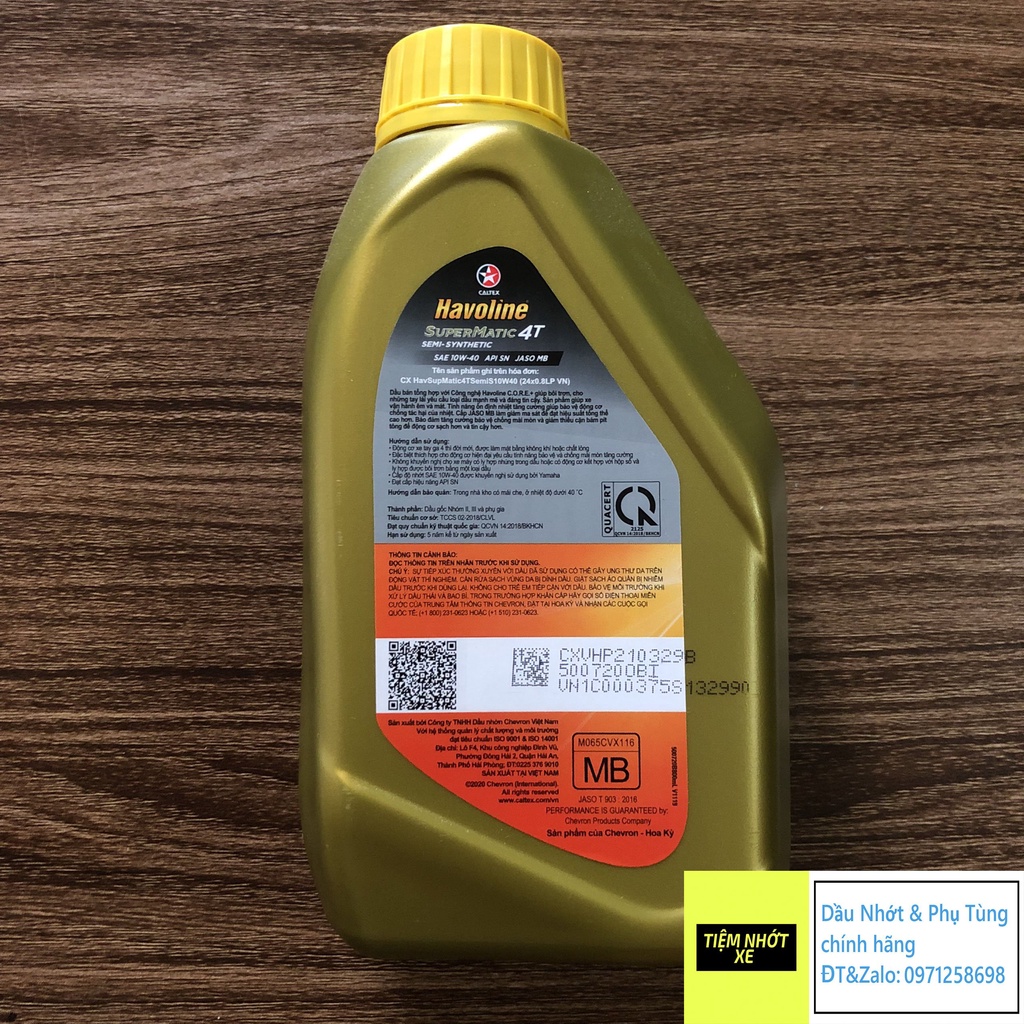 Dầu nhớt xe ga bán tổng hợp Caltex Havoline SuperMatic4T Semi Synthetic 10w40