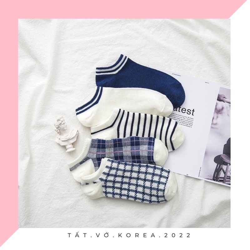 📛RẺ VÔ ĐỊCH 📛TẤT VỚ CỔ THẤP KẺ SỌC CARO PHONG CÁCH VINTAGE HÀN QUỐC