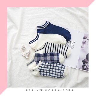 📛RẺ VÔ ĐỊCH 📛TẤT VỚ CỔ THẤP KẺ SỌC CARO PHONG CÁCH VINTAGE HÀN QUỐC