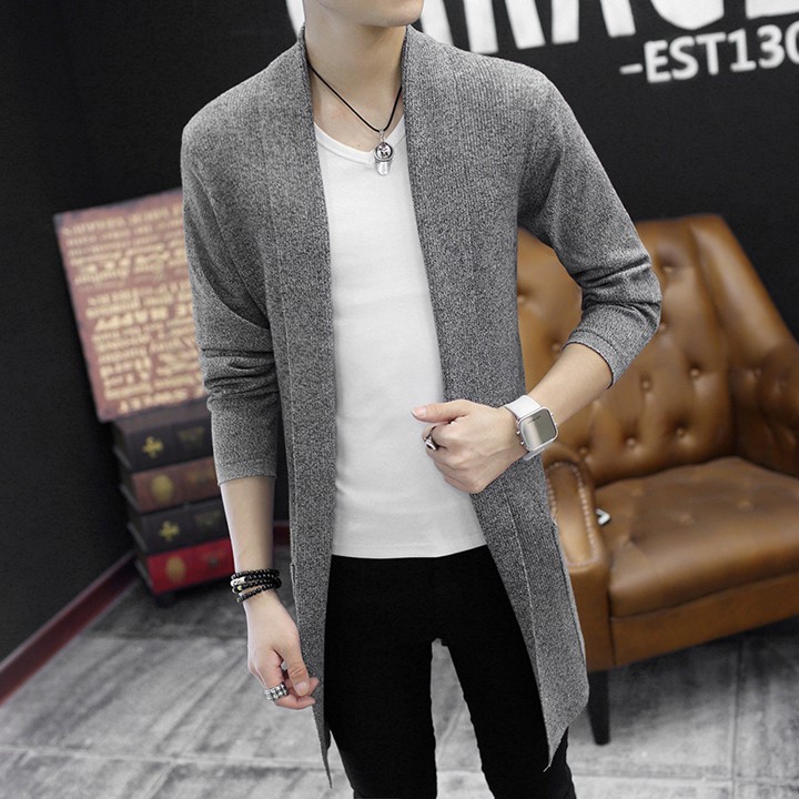 Áo khoác nam cardigan len dáng dài aokhoacnam-CG02 đen | BigBuy360 - bigbuy360.vn