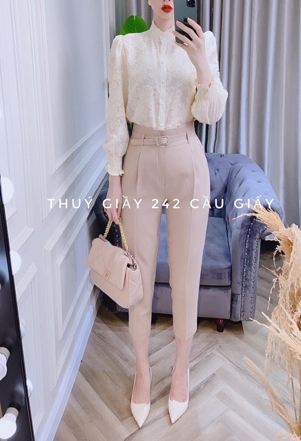 Áo sơ mi nữ ren dài tay đẹp dáng suông màu trắng be đi làm đi chơi TNT | BigBuy360 - bigbuy360.vn