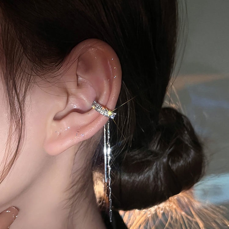 Khuyên Kẹp Vành Tai Dáng Dài Chữ C Đính Đá Zircon Lấp Lánh Thời Trang Cho Nữ