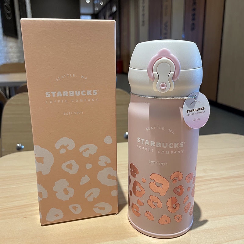 Ly starbucks giữ nhiệt 350ml Họa tiết da báo hồng Hoạt hình Hộp quà tặng chai nước đồng thương hiệu dành cho