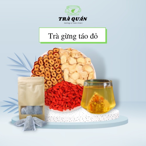 Trà gừng táo đỏ, trà thảo mộc dưỡng nhan hộp 10 gói, hộp 10 túi lọc.