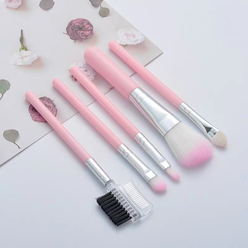 Cọ trang điểm cho người mới bắt đầu, bộ cọ makeup 5 món màu hồng MINIGIRL D10