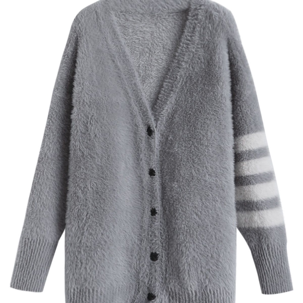 Áo Khoác Len Cardigan Dáng Rộng Họa Tiết Kẻ Sọc Thời Trang Thu Đông Cho Nữ