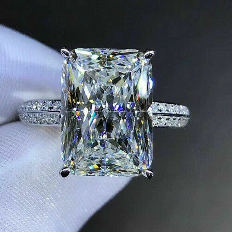 Nhẫn Đính Hôn Bạc 925 100% Đính Đá Pha Lê Hình Vuông Lớn Sang Trọng Dành Cho Nữ