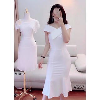 Đầm Body Trễ Vai Chất Umi Cao Cấp Trắng Đen Free Size ☘️