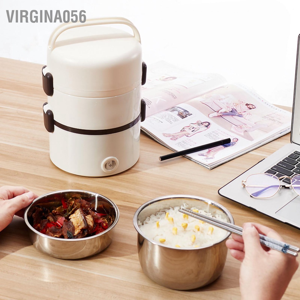 Virgina056 Hộp cơm điện di động 250W Làm nóng thức ăn nhanh hâm có tay quay cho văn phòng tại nhà Phích cắm AC 220V CN