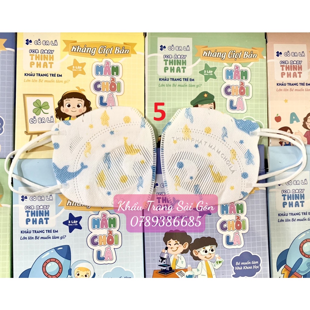 Hộp 10 Chiếc Khẩu Trang 3D MẦM CHỒI LÁ Thịnh Phát Cho Bé 3 Lớp Kháng Giọt Bắn, Kháng Khuẩn Tốt