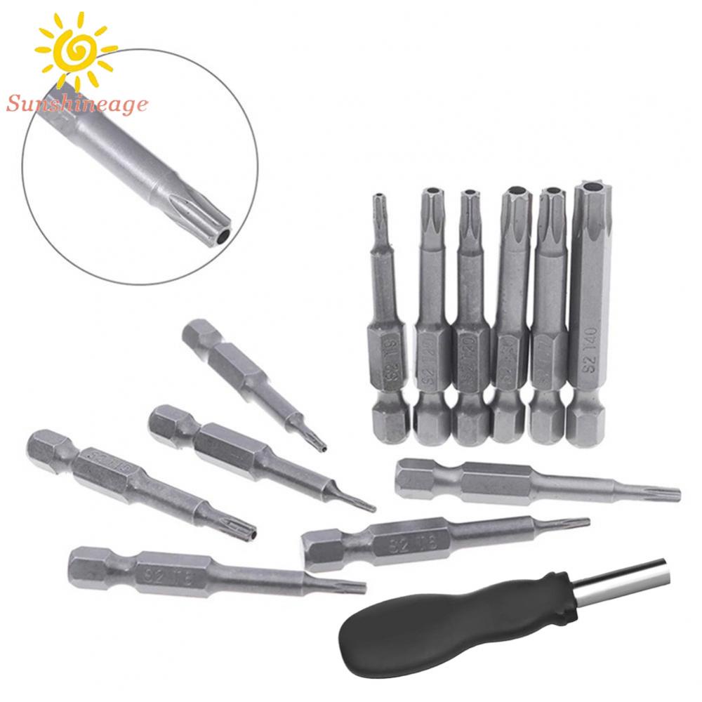 Torx Screwdriver Bits Silver + Black T5-T40 50mm/1.97&quot; 6.35mm Hex Shank