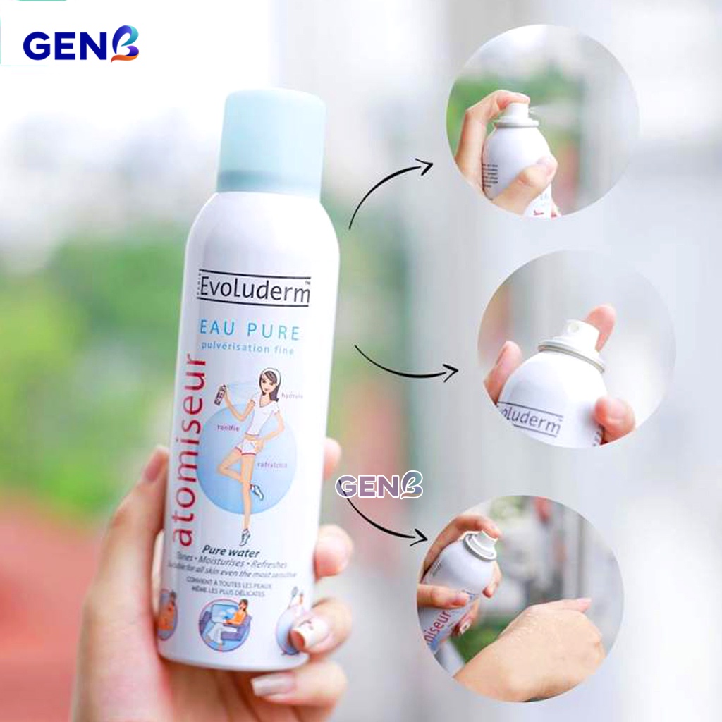 Nước Xịt khoáng Evoluderm 400ml 100ml CHÍNH HÃNG Từ Pháp - Bình Xịt Khoáng dưỡng cấp Ẩm Da Mặt, Toàn Thân Skincare GENB