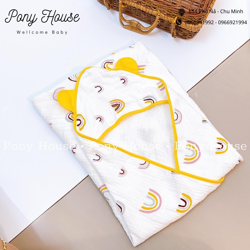 Chăn Choàng Ủ Xô Muslin Bunny Có Mũ Siêu Thoáng Mát Mềm Mịn Cho Bé Sơ Sinh Hàng Loại 1