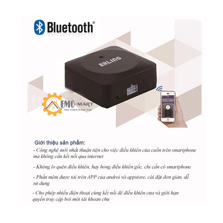 Bộ điều khiển cửa cuốn bằng điện thoại ERLING Bluetooth ⚡️𝗕𝗛 𝟭𝟮 𝗧𝗛𝗔́𝗡𝗚⚡️ Tần số 433Mhz - Tốc độ xử lý nhanh