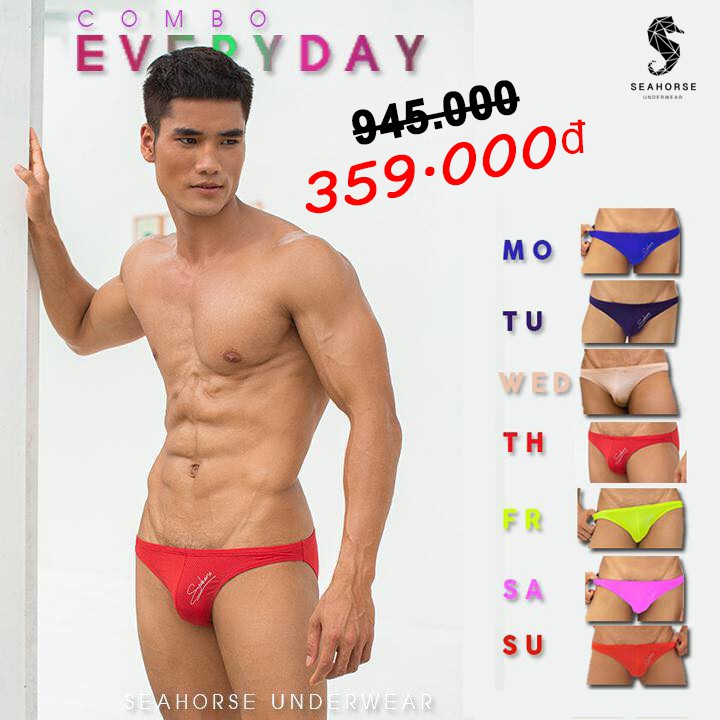 [Combo 7 LX036] Quần lót kiểu bikini cạp trễ nam thun lạnh LX036 Seahorse Underwear