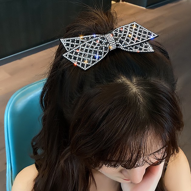 Cặp tóc nơ đính đá họa tiết lưới
