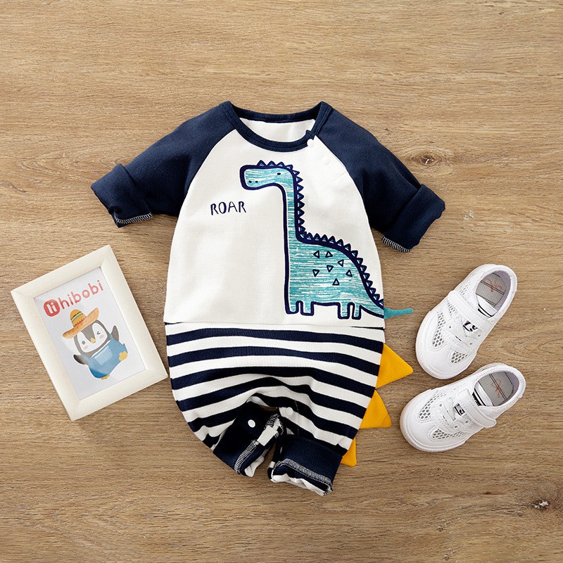 Bộ Áo Liền Quần Tay Dài Bằng Vải Cotton In Hoạt Hình Dành Cho Bé Sơ Sinh 0631