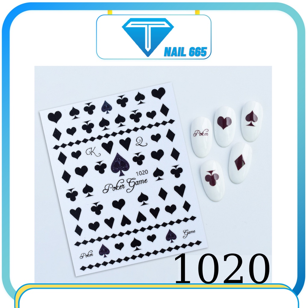Sticker dán móng nail , Sticker lá bài tráng trí móng nail