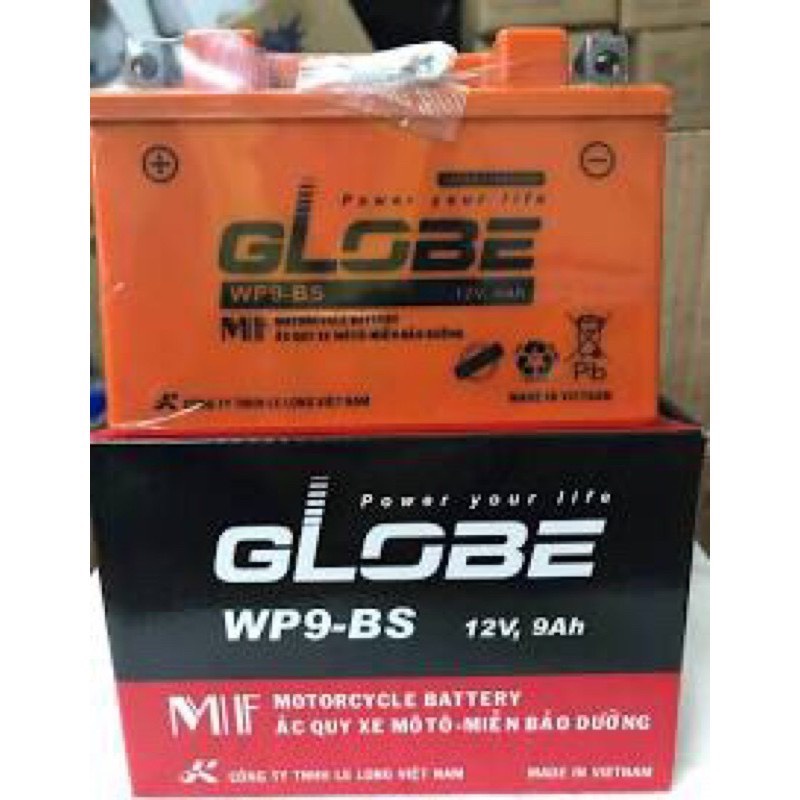 Bình ắc quy xe máy GLOBE WP9-BS 12V-9AH bình ắc quy khô cho xe máy Spacy, atila