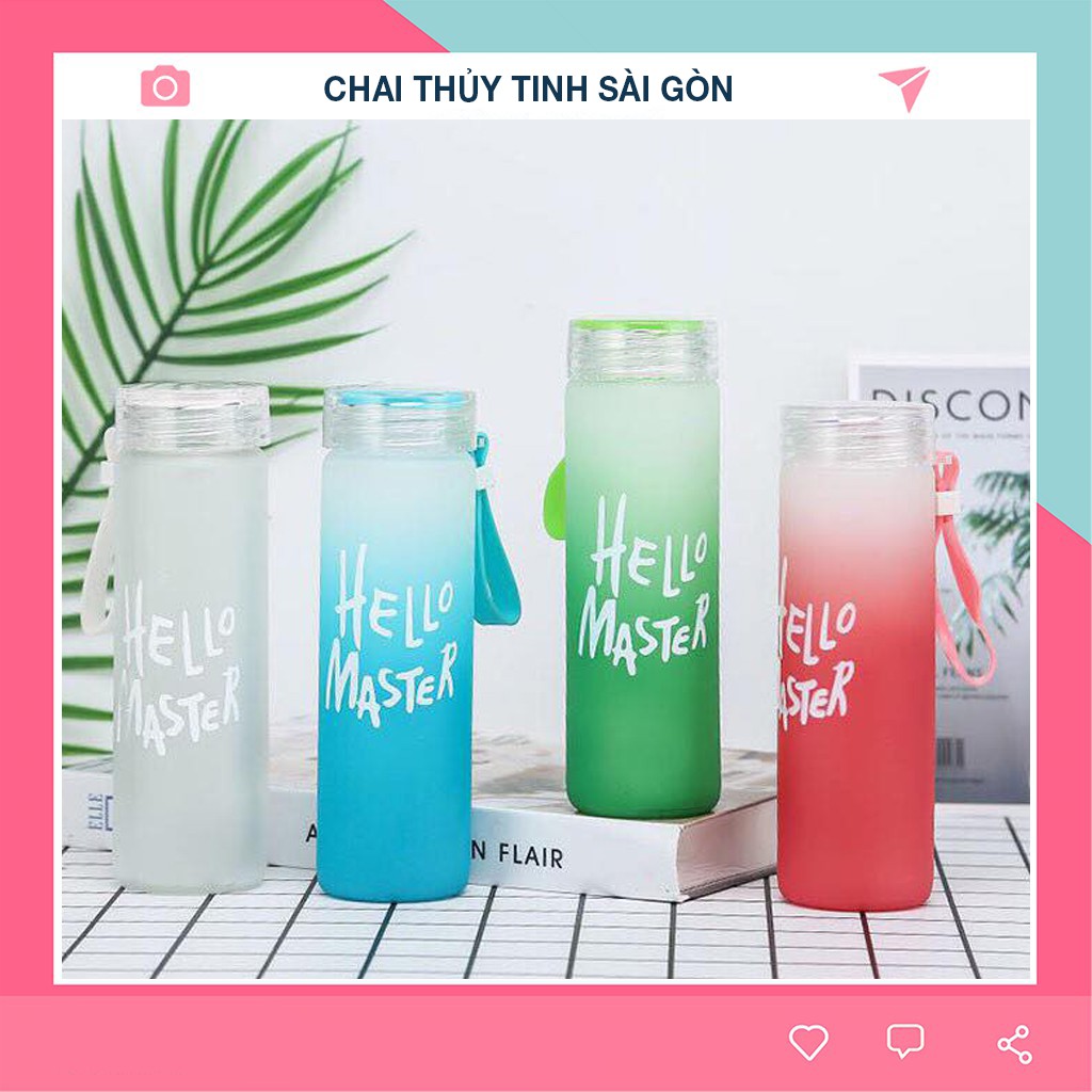 FREE SHIP - BÌNH NƯỚC THỦY TINH HELLO MASTER CAO CẤP 480ML