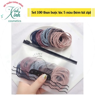 [KÈM TÚI ZIP] Set 100 sợi thun cột tóc kèm túi zip dễ thương, chắc chắn, tiện lợi giá rẻ