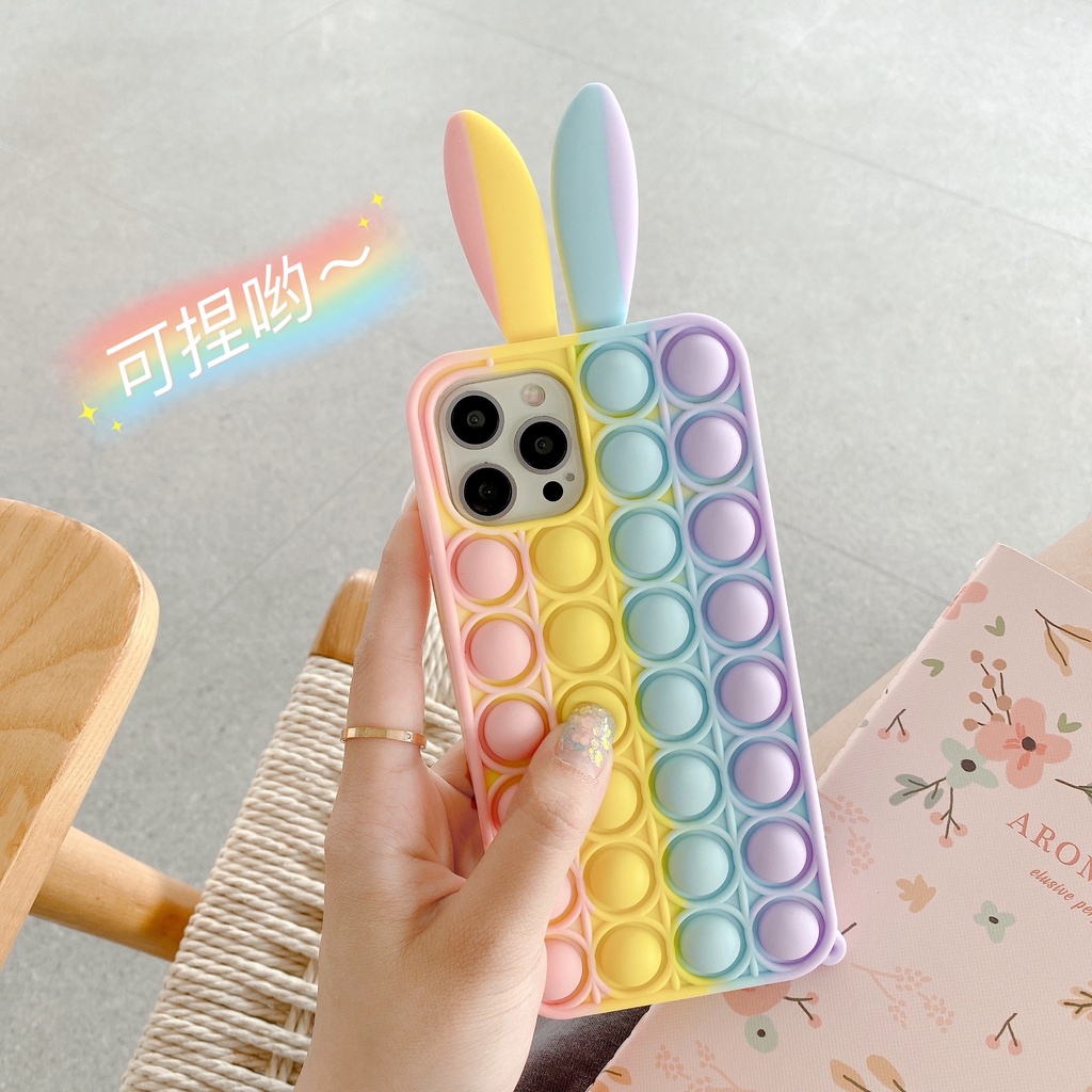 Ốp Điện Thoại Silicon Tpu Mềm Hình Tai Thỏ 3D Nhiều Màu Chống Sốc Cho iPhone 11 12 13 Pro Max mini XS Max X XS XR 7 8 Plus