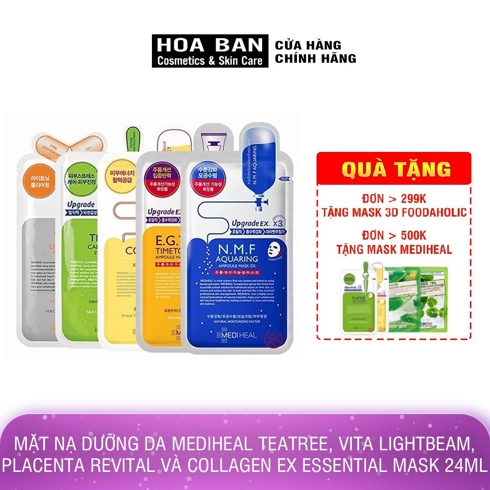 Mặt nạ dưỡng da Mediheal Teatree, Vita Lightbeam, Placenta Revital và Collagen EX Essential Mask 24ml | BigBuy360 - bigbuy360.vn