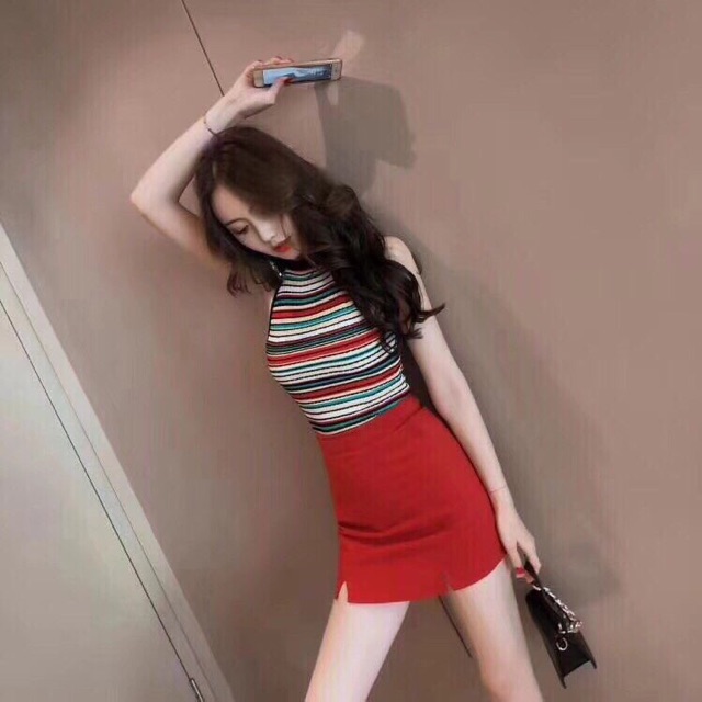 ÁO 2 dây dáng yếm montoghi mix màu