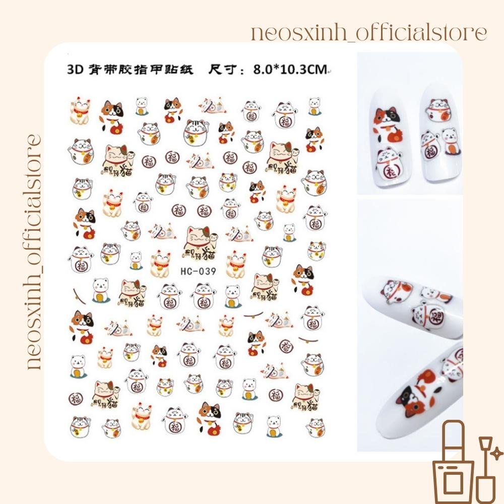 Sticker Dán Móng Tay Mèo Thần Tài WG - HC Cute Hot Trend - Hình Dán Móng - Neosxinh Nails