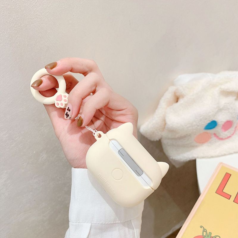 Vỏ Bảo Vệ Hộp Đựng Tai Nghe Airpods Hình Chân Mèo Đáng Yêu Bằng Silicon Kèm Dây Đeo