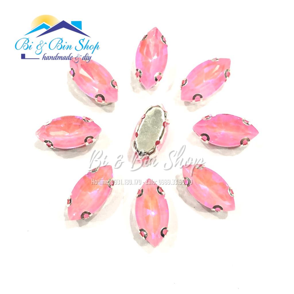 20 Viên Đá Đế Lá Me 6x12mm Pha Lê Ánh Cừ Đính Kết Trang Phục Thời Trang, Trang Trí Vương Miện