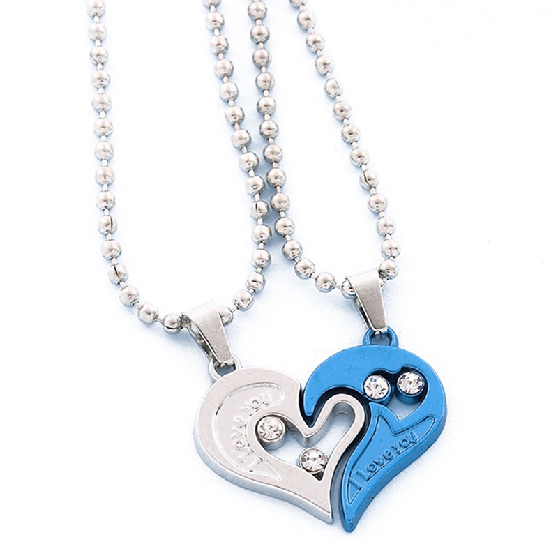 1 Cặp Vòng cổ Tình Nhân Mặt Trái Tim Bằng Thép Không Gỉ I love you