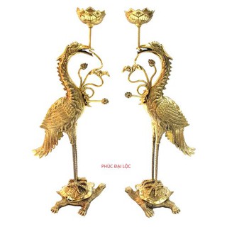 Đôi hạc thờ cánh Vĩnh Tiến số 4 cao 55 cm nặng 4 kg màu vàng sáng bóng - Đồ thờ cúng cao cấp bằng đồng