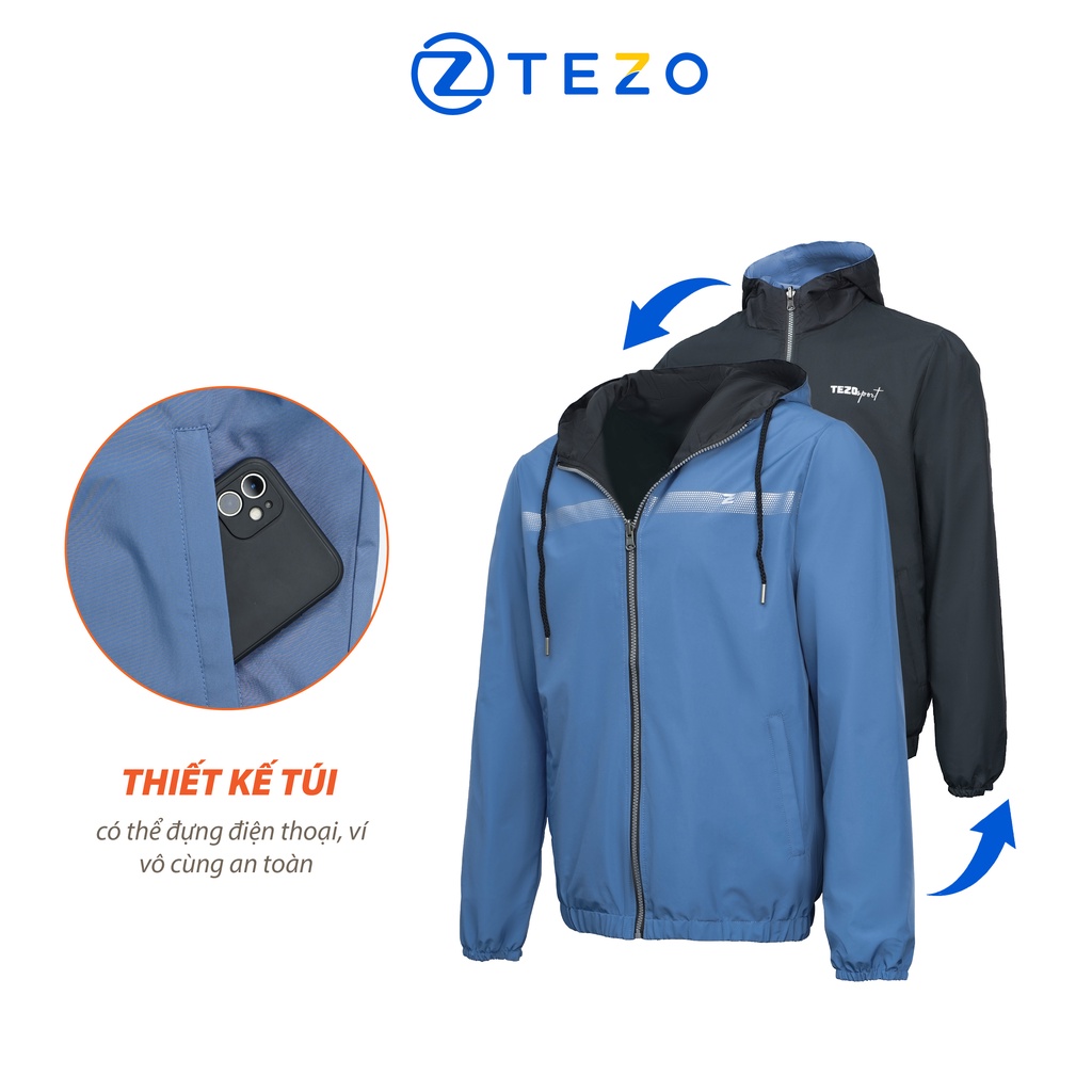 Áo gió nam có mũ 2 mặt Tezo chống thấm nước 22AG2T003