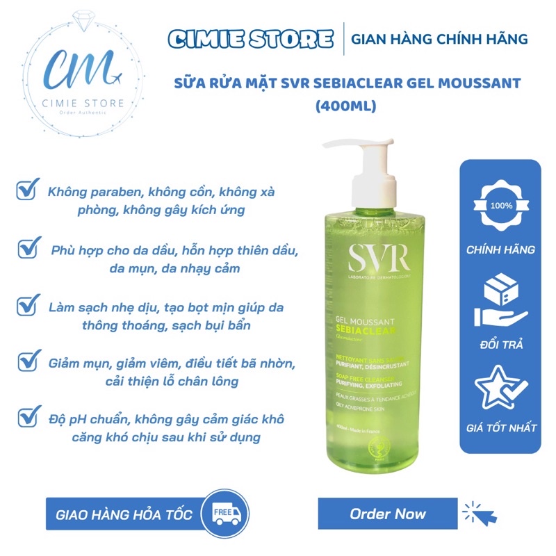 Sữa Rửa Mặt SVR Sebiaclear Gel Moussant 400ml Gel Rửa Mặt SVR