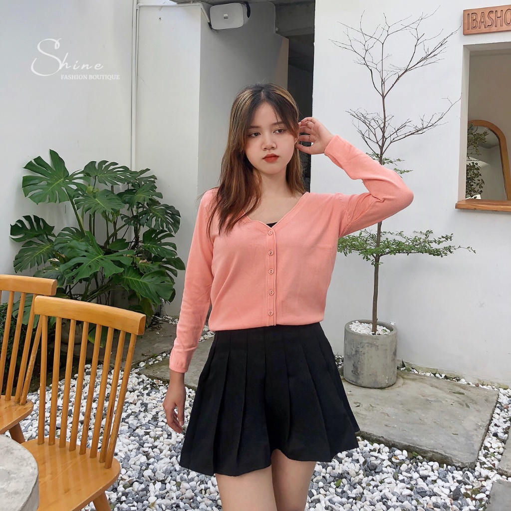 Áo Cardigan Dáng Croptop Vải Len Cotton Mỏng Nhẹ Cổ Chữ V