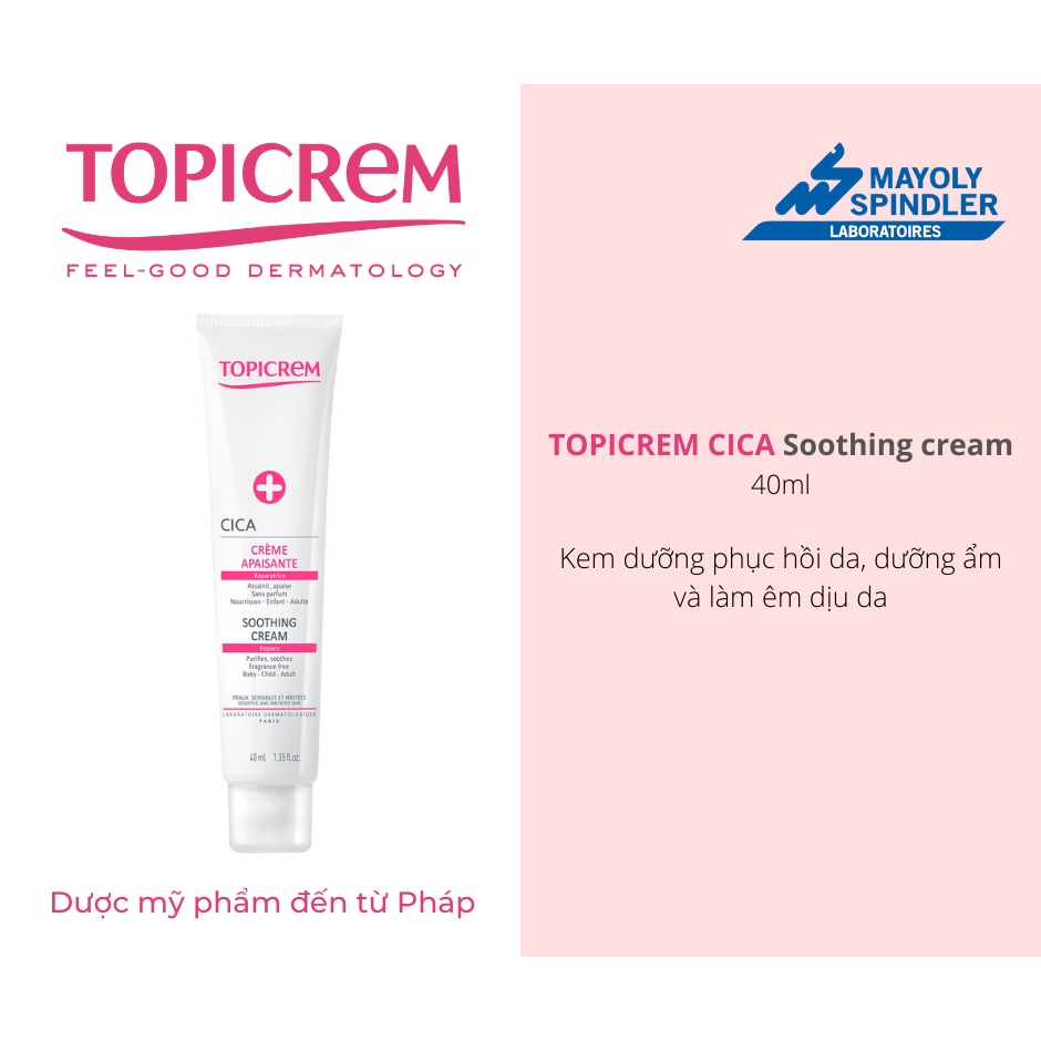 Kem dưỡng phục hồi và làm êm dịu da - TOPICREM Cica Soothing Cream - 40ml