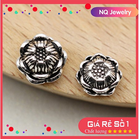 Phụ kiện Charm bạc hạt châu tròn khắc hoa sen (nhỏ)