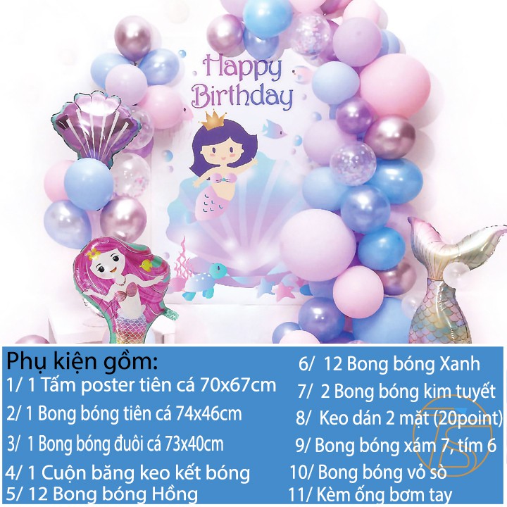 Set Trang Trí Sinh Nhật Hình Poster Nàng Tiên Cá - Bộ Trang Trí Cho Thôi Nôi Cho Các Bé Trai, Bé Gái - Happy Birthday