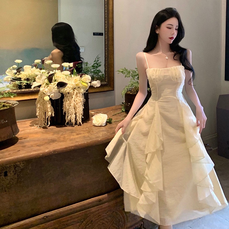 ⊙▧Đầm Hai Dây Dáng Ôm Phong Cách Pháp Ngọt Ngào Thời Trang Mùa Hè Dành Cho Nữ