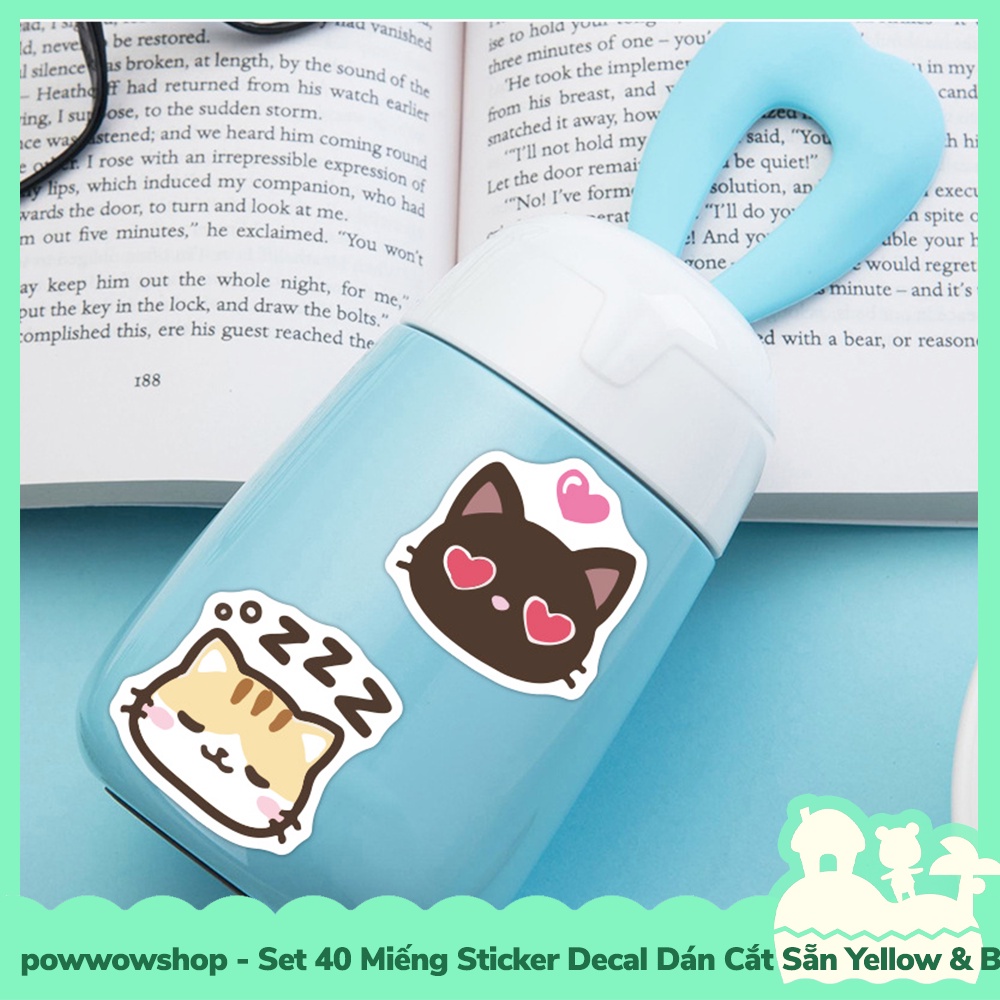 [Sẵn VN - Hỏa Tốc] Set 40 Miếng Sticker Decal Cắt Sẵn DIY Dán Trang Trí Vật Dụng Mẫu Yellow &amp; Black Cat Playround