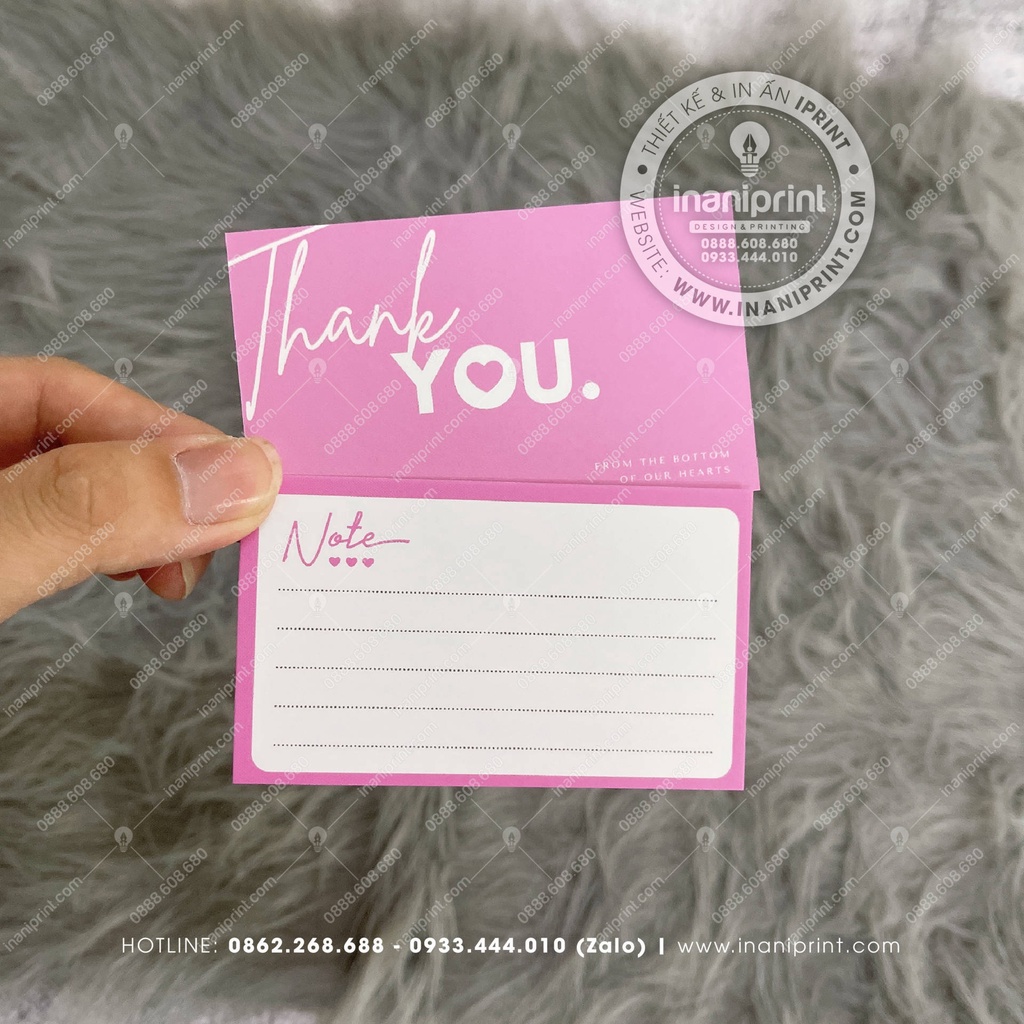 Card Cám Ơn Mặt Sau Note Ghi Chú, Thiệp Cám ơn Giấy Note  - NOTE HỒNG - MS: 047