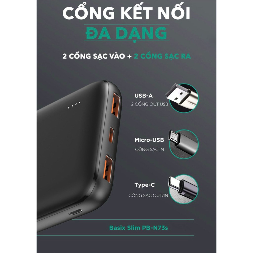 Pin Sạc Dự Phòng Aukey PB-N73S / N83 PD 18W 10000mAh Siêu Mỏng, Sạc Nhanh USB-C PD 18W (in),USB-A PD 18W (out)