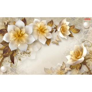 Tranh dán tường 3D- Phòng Khách-Hoa 3D giả Ngọc (Đã tích hợp sẵn keo), 338